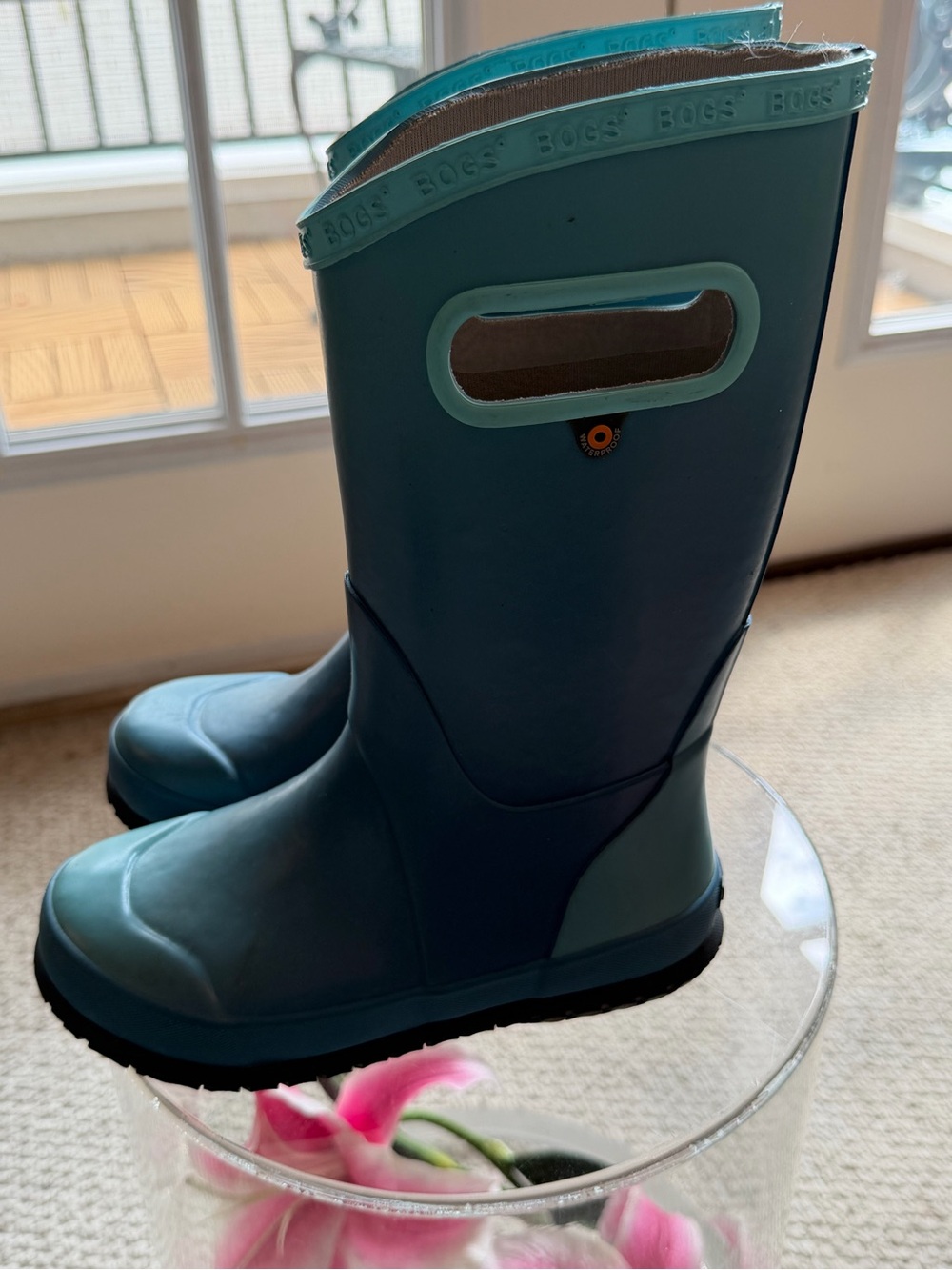 BOGS Kids Rain Boots Size 13 Waterproof Tall Rubber Boots Teal Blue - Picture 6 of 11